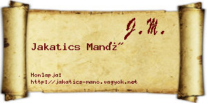 Jakatics Manó névjegykártya